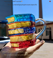 Taza de Vidrio con Diseño 3D de Libros Pintados, 350 ml, Apta para Lavavajillas y Microondas, Color Personalizado, para la Vuelta al Cole, Té, Agua, Café