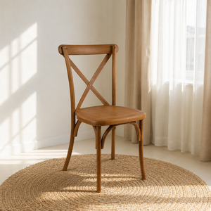 Silla de Comedor Ergonómica Moderna de Resina con Respaldo Cruzado, Acabado Color Castaño, Duradera y Ligera, para Uso en Hoteles, Oficinas y Bares Domésticos - Product Image 1