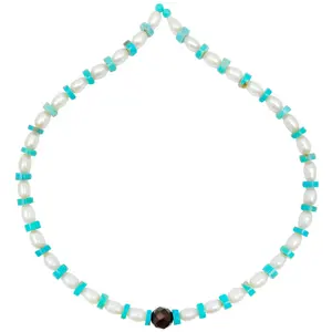 Natural turquoise with freshwater pearls and faceted garnet gemstone pendant choker fashionable gift for WOMEN