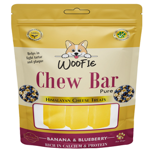Barres à mâcher Woofie au fromage de l'Himalaya, banane et myrtille, sans céréales, friandises dentaires pour chiens - Product Image 1