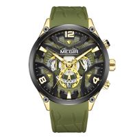 MEGIR-Montre-bracelet analogique chronographe à quartz, 2222G, aiguilles lumineuses, bracelet en silicone pour hommes, montre de sport étanche avec date automatique