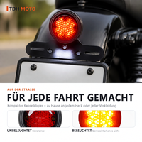 Feu arrière rond pour moto, homologué E8, avec éclairage de plaque d'immatriculation LED, 14 LED, 12V, étanche IP65, support en aluminium universel