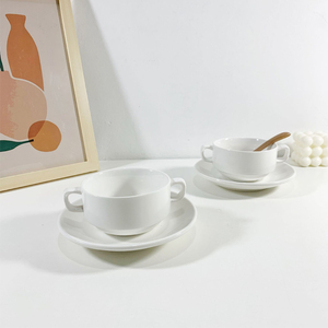 Bols en porcelaine avec doubles poignées, 8 onces, en céramique blanche, bols ronds empilables pour soupe, céréales, flocons d'avoine - Product Image 3