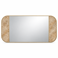 Miroir mural horizontal de luxe en marbre naturel avec cadre en or champagne pour salle de bain, hôtel et entrée