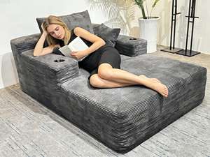 Sofá Modular Moderno para Villa, Tapizado, con Portavasos Integrados, Diseño Espacioso para Descansar, Esquinas Redondeadas Seguras para Niños, Sin Estructura - Product Image 5