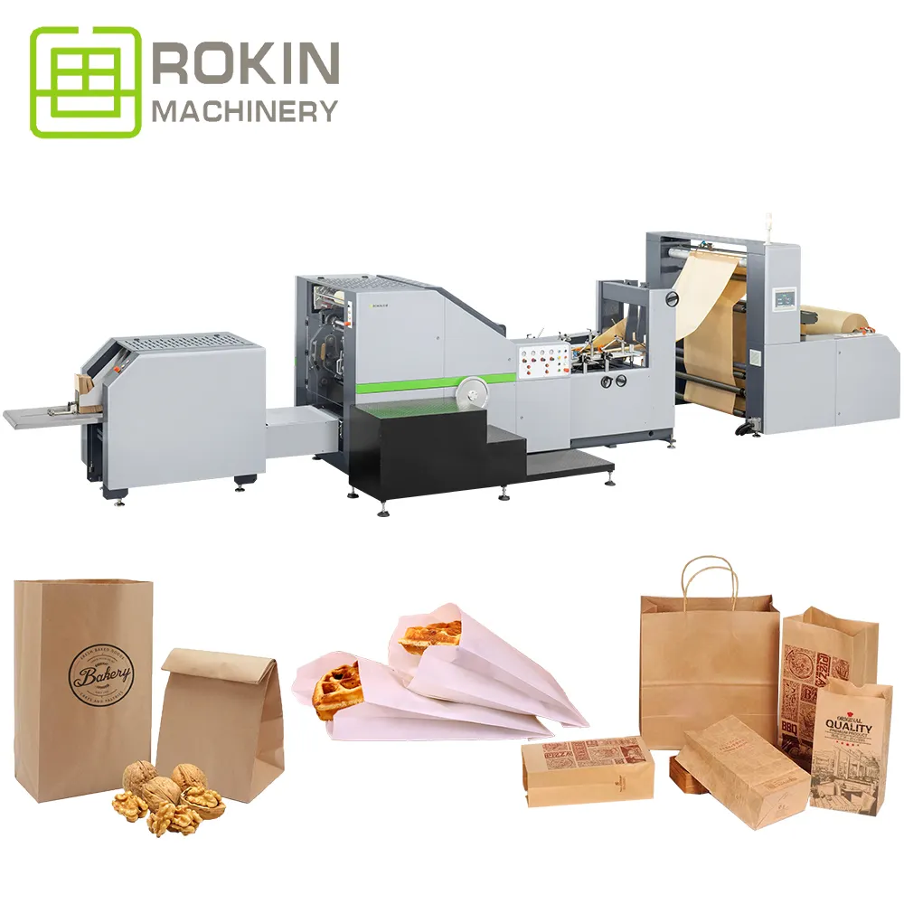 Máquina para fabricar bolsas de papel kraft multifunción marca ROKIN precio de la máquina para fabricar bolsas de papel de fondo cuadrado en Pakistán