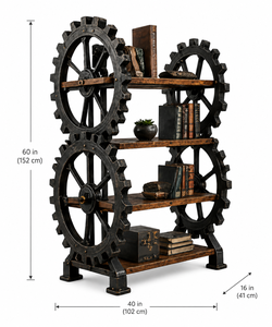 4-Tier Etagere <b>Bookcase</b> with <b>Solid</b> Fir <b>Wood</b> Furniture Industrial Pipe Metal Frame Rustic Farmhouse Living Room Storage Furniture - Product Image 3