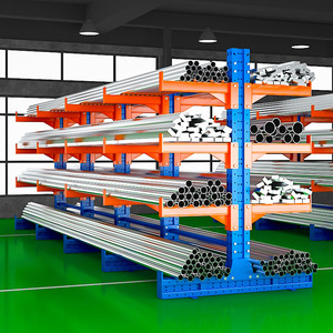 Estantería Cantilever de Acero Industrial de Una Sola Cara, Ligera, 4 Niveles, Brazo Ajustable, Cromada Azul - Product Image 4