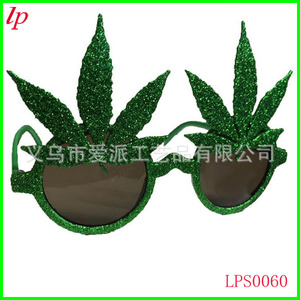 Green Leaf Glitter Sunglasses Full Rim <b>Plastic</b> Unisex St Patrick's Day Party Props LPS0060 - Product Image 1