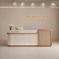 Table de bar en MDF Wabi-sabi avec rangement, comptoir de caisse pour salon de thé et centre de bien-être, comptoir d'accueil pour maison d'hôtes