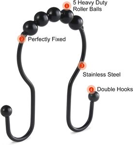 Crochets de rideau de douche pour salle de bain, anneaux double face en métal, acier inoxydable, antirouille, pour usage hôtelier - Product Image 4