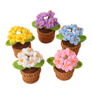 Décor à la maison Bouquet tricoté au <span class=keywords><strong>crochet</strong></span> en forme de coeur tulipes et tournesols fil et coton plantes en pot - Product Image 1
