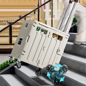 थोक आउटडोर फोल्डेबल रोलिंग क्रेट पोर्टेबल सुपरमार्केट उपयोगिता शॉपिंग कार्ट ढहने वाले हाथ ट्रॉली खड़े प्लास्टिक - Product Image 2