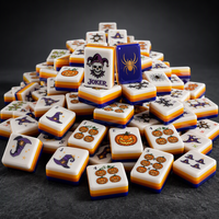 NOIGA Jack-o'-Lantern Pumpkin Dots Ensemble de Mahjong Américain pour 4 Joueurs avec Pions en Acrylique Transparent Résistant à l'Eau et Durable