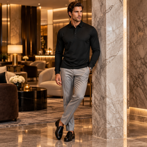 <span class=keywords><strong>Polo</strong></span> da uomo in cotone mercerizzato a maniche lunghe, stile business casual, disponibile in taglia L - Pronta consegna - Product Image 2