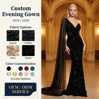 Robe de soirée noire à sequins argentés, bustier, coupe sirène, avec cape en mousseline, longueur ras du sol, robe de gala OEM