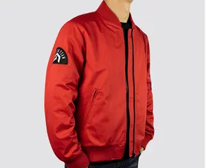 OEM personalizado novo logotipo bordado Shearling vermelho bombardeiro velo jaqueta homens