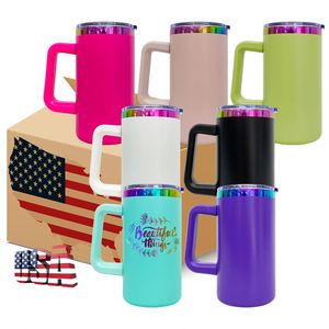 USA Stock 20pack 20oz Mirror Rainbow Plated Stainless Steel Vacuum Insulated Tumbler with Slide Lid <b>Removable</b> Handle for Coffee - Product Image 5