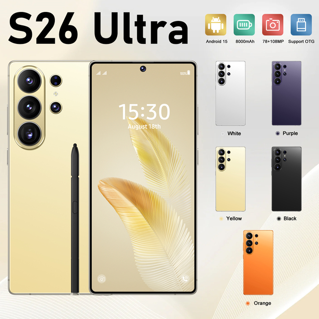 22GB+2TB 2026 New Factory Price S26 Ultra Android 15 5G CDMA Smartphone Global Large Screen 144Hz 108MP 65W Fast Charge