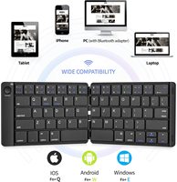 Keyboard Lipat Saku Tipis Ancreu yang Dapat Diisi Ulang dengan Bluetooth dan Penyangga untuk Smartphone dan Tablet IOS, Android, Windows