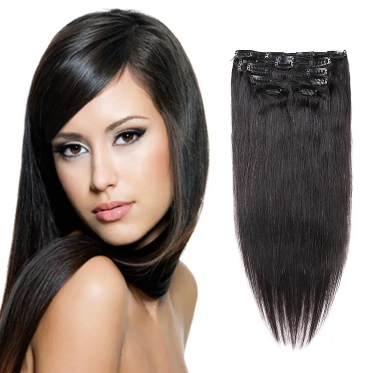 Wholesale Chinese Clip-in Hair Extension 100g Black Silky Straight Double Drawn Natural Seamless Clips-ins Hair Extension