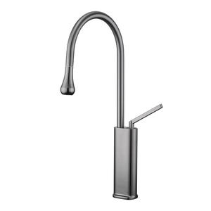 Robinet de cuisine extractible tout en cuivre, gris, rotatif, eau chaude et froide avec aérateur, finition brossée - Product Image 4