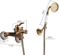 Grifo de Baño de Latón Antiguo con Ducha Manual, Grifo de Baño de Pared, Estilo Nostalgia para Baño