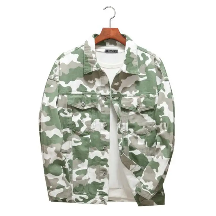 Autumn Mens Jacket Casual Camouflage Printed Denim Jacket Trendy Brand Army Green Red Coat For Men