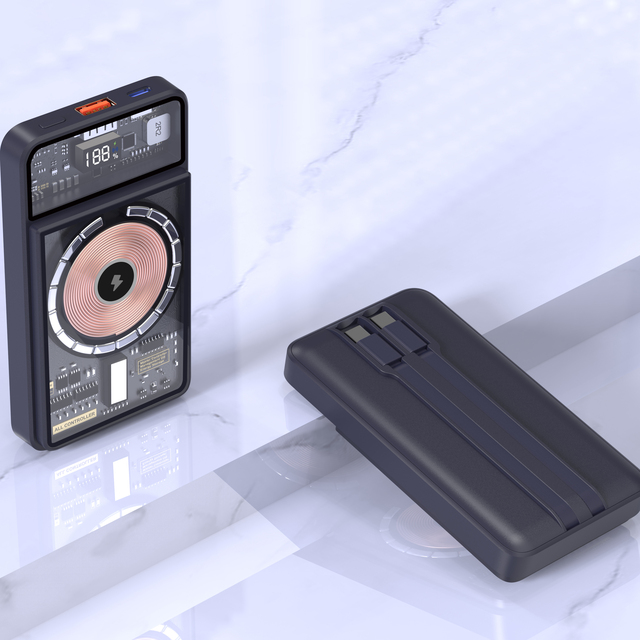 2024 New 10000mAh Magnetic Wireless Power Bank with Built-in Cables Mini Portable Charger for iPhone 20W Output Power