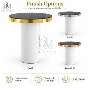 Custom <b>White</b> and Gold Stainless Steel <b>Round</b> Cylinder Cocktail <b>Table</b> with Mirrored Tempered Glass Top for Wedding Receptions - Product Image 4