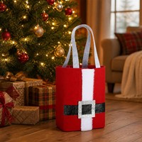 Sac fourre-tout en feutre de Noël personnalisé OEM ODM avec logo, design costume de Père Noël, sac cadeau en feutre épais et durable, réutilisable pour emballage de bonbons de Noël