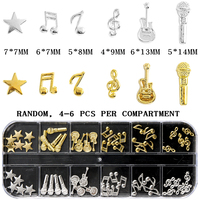 12Grids Seri Musik Hiasan Kuku Logam Berbagai Pola Emas Perak Logam Rhinestone Aksesoris Kuku Profesional Salon Kuku Grosir