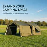 Tente de camping gonflable modulaire 8+8m² pour 6 à 12 personnes, tente pneumatique avec tissu Oxford 420D extensible, porte en maille et fenêtres transparentes en PVC