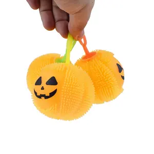 2024 Novelty Halloween Plastic Stretch Light LED Pumpkin Hair Ball Release Squeeze Toy