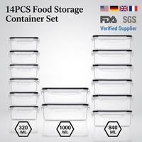 Ensemble de 14 récipients de préparation et de conservation des aliments en plastique de qualité alimentaire, sans PVC, sans BPA, étanches et réutilisables