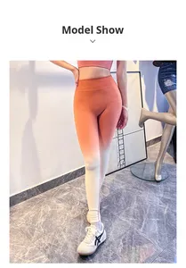 Pantalon de yoga taille haute à <span class=keywords><strong>dégradé</strong></span> fluide pour femme, leggings de sport froncés aux fesses, ensemble 2 pièces longueur cheville - Product Image 2