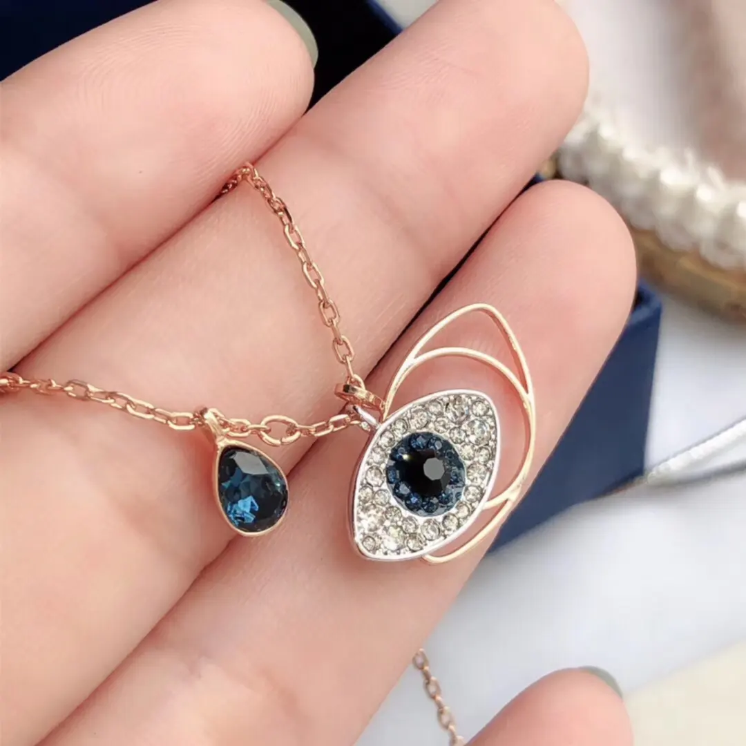 New Custom Wholesale Luxury Jewelry Supplier Symbolic Devil Eyes Necklace Tarnish Free No Fading Sapphire Diamond Necklace