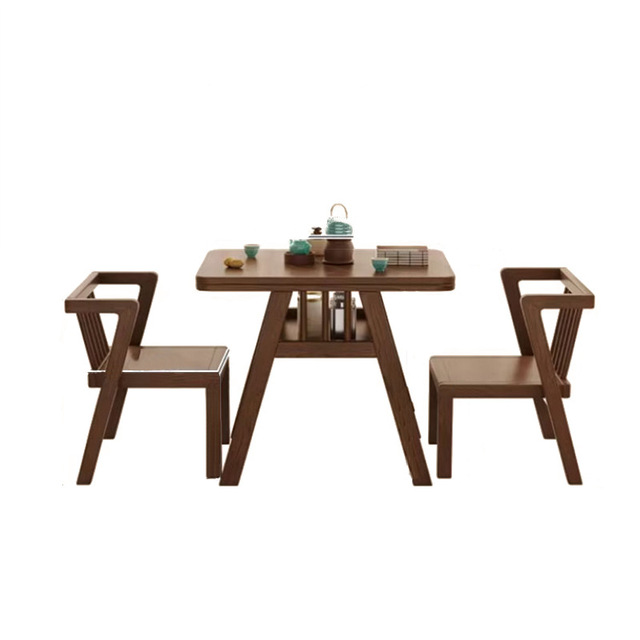 Solid Wood Modern Minimalism Balcony Three-piece Tea Table and Chair Set for Small Apartment