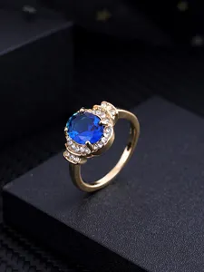 Perhiasan tren Eropa halus elegan angin safir biru zirkon permata laut hati cincin untuk wanita