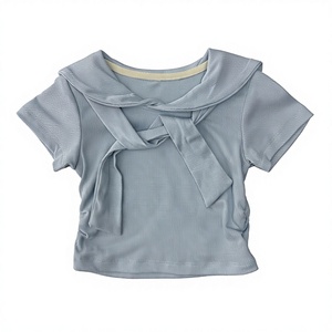 Maglietta per Bambina <span class=keywords><strong>con</strong></span> Collo Tondo e Maniche Corte, Stampa Cartoon, Stile Preppy, in Cotone Ecologico e Spandex, <span class=keywords><strong>con</strong></span> Fiocco per Bambini - Product Image 1