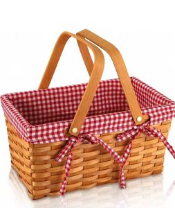 Woodchip tay dệt Mini wicker cản trở giỏ đẹp dã ngoại giỏ với xử lý với mô hình của hình vuông vải lót - Product Image 3