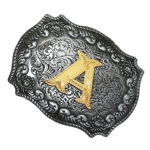 Hebilla de cinturón personalizada de Metal para hombre, A-Z Vintage con letras doradas, iniciales florales, estilo Hip Hop, vaquero, cintura, indio - Product Image 1