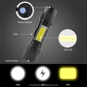 Mini zoom focus Đèn pin COB + XPE Tactical Torch Led đèn pin USB sạc không thấm nước Keychain đèn pin với clip - Product Image 4