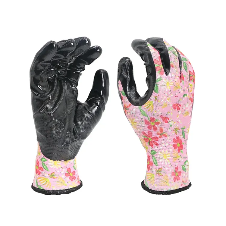 SunnyHope gants de protection en nitrile lisse imprimés de fleurs personnalisés pour la plantation de jardinage