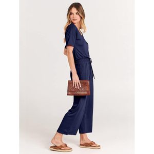 Combinaison courte décontractée d'été pour femme FOXA, manches courtes, col en V, taille élastique, jambes larges, avec poches - Product Image 4