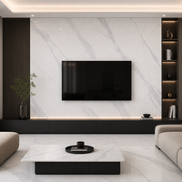Dalle de pierre frittée Calacatta Premium 1600x3200, blanc brillant avec veines grises classiques, aspect marbre, pour intérieur de villa