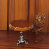 Table ronde pour maison de poupée, échelle 1:12, style européen, table à manger miniature en bois marron, petit tabouret rond