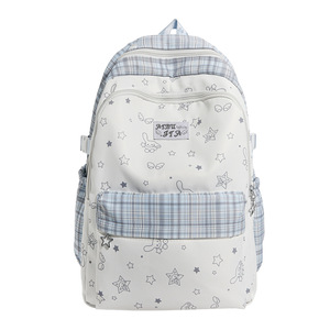 Nueva mochila de estilo japonés con dibujos animados, linda, a cuadros, de gran capacidad, ligera, que reduce la carga, de doble asa, para uso diario. - Product Image 6