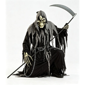 Costume da Mietitore per Adulti, Abito da Scheletro Fantasma per Halloween, Outfit da Dio <span class=keywords><strong>della</strong></span> <span class=keywords><strong>Morte</strong></span> per Feste di Carnevale con Guanti+<span class=keywords><strong>Falce</strong></span>+Catena - Product Image 1