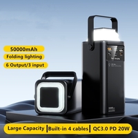 Banco de energía para exteriores de alta capacidad 50000mAh 22,5 W Carga rápida con 4 cables Mango Banco de energía de luz LED